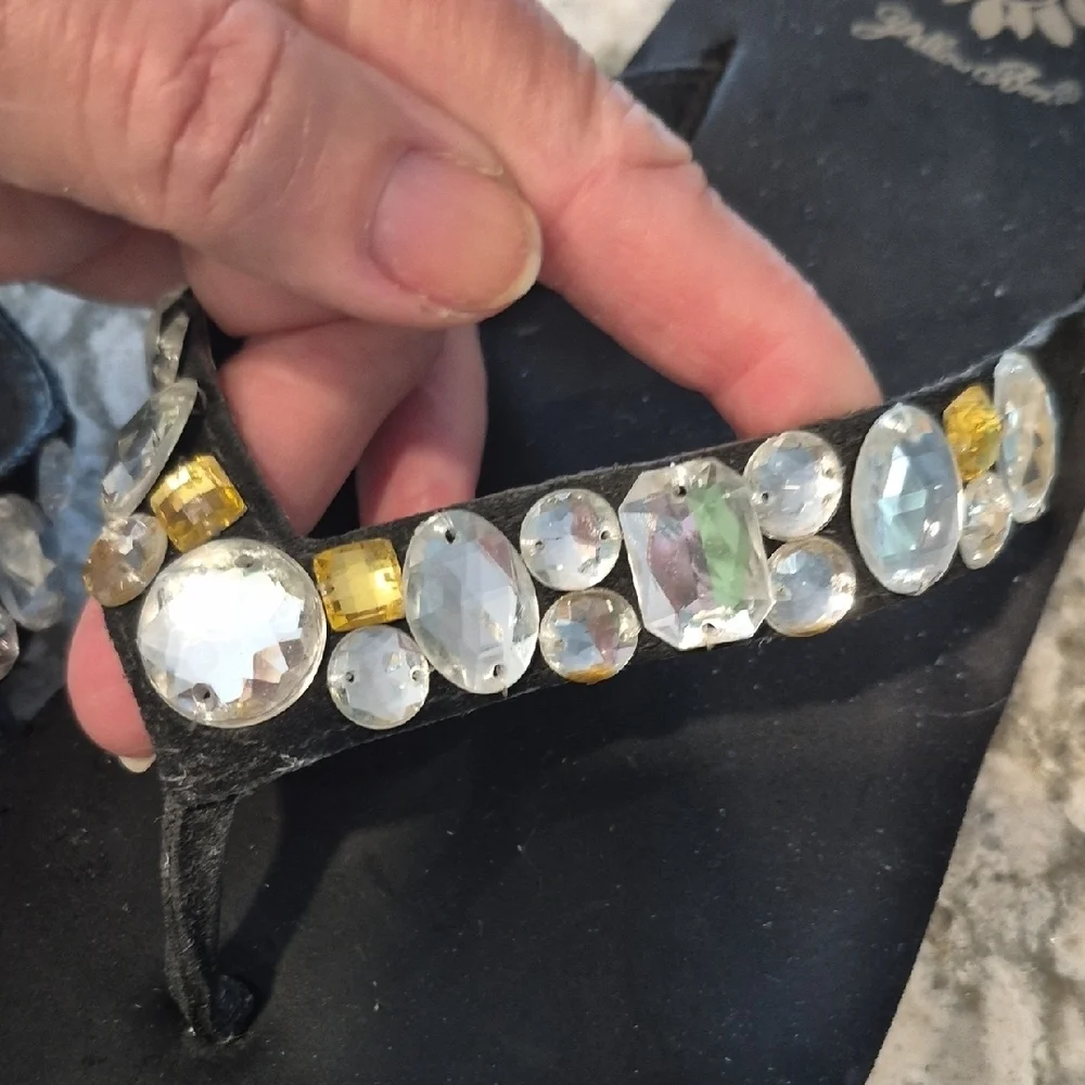 Yellow Box Belicia Black Sandals with Rhinestone and Gold Accents - Picture 10 of 11